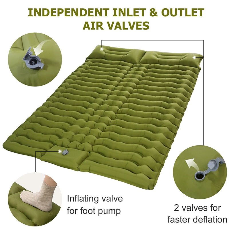 Outdoor Double Inflatable Camping Mattress with Pillow (2 People) - WanderClever